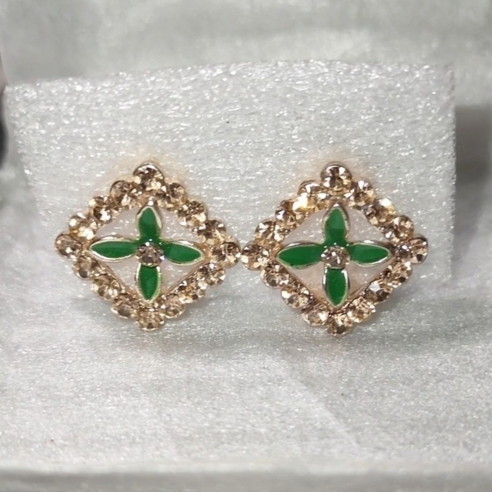 Rose Gold Champagne & Green Crystal Earrings